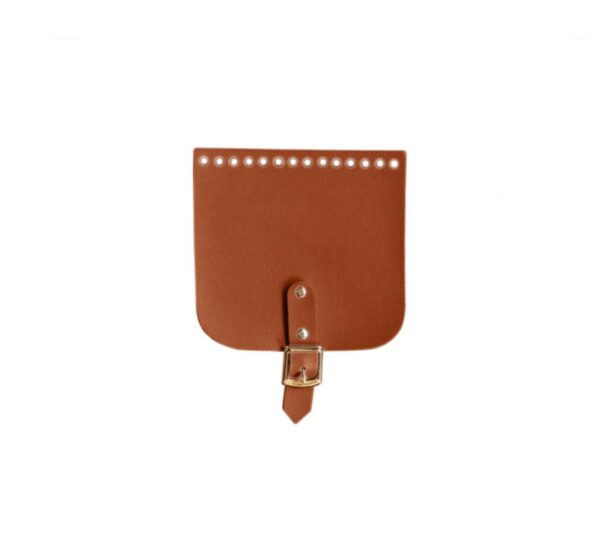 Aba de bolsa, Caramelo, com Fivela - 15 x 12, botão Dourado